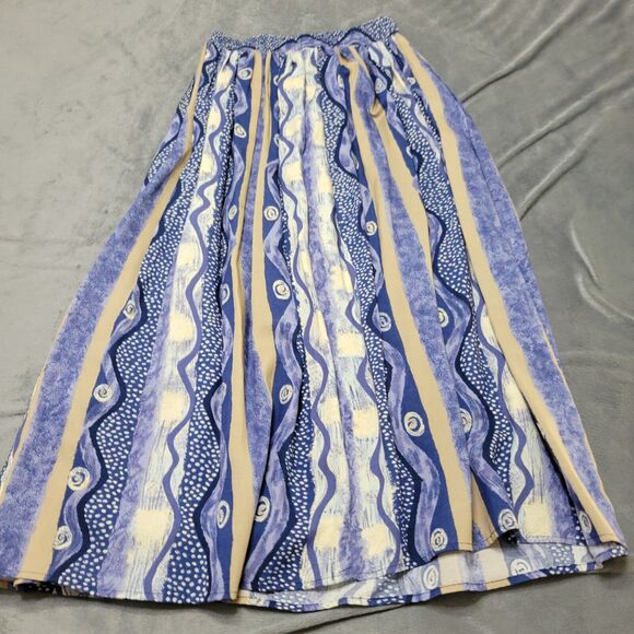 Connection Related Skirt Women Small Midi Blue White Boho Rayon USA Made Pull On - Picture 2 of 12